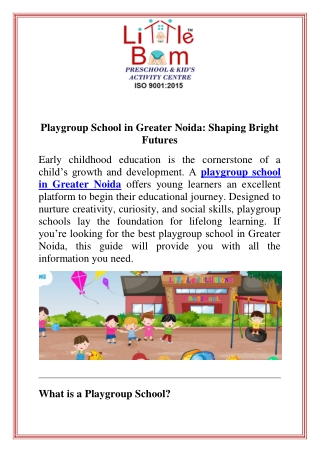 Playgroup School in Greater Noida Shaping Bright Futures