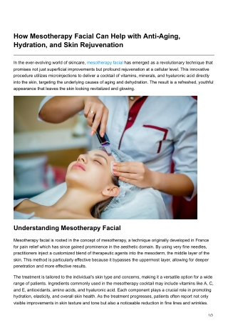 How Mesotherapy Facial Can Help with Anti-Aging Hydration and Skin Rejuvenation