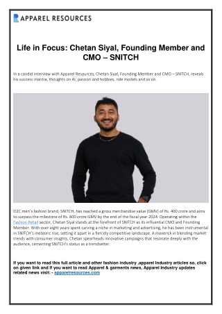 Life in Focus Chetan Siyal Founding Member and CMO SNITCH