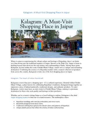 Kalagram: A Must-Visit Shopping Place in Jaipur