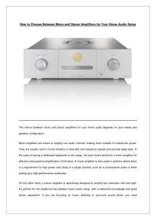 How to Choose Between Mono and Stereo Amplifiers for Your Home Audio Setup