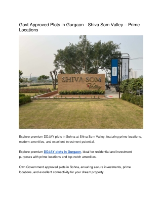 Govt Approved Plots in Gurgaon - Shiva Som Valley – Prime Locations