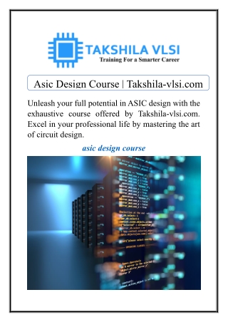 asic design course takshila vlsi com