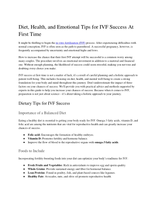 Diet, Health, and Emotional Tips for IVF Success the First Time