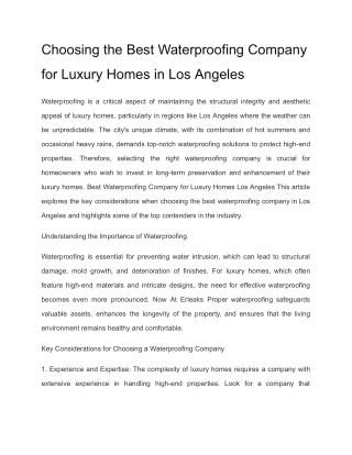 Best Waterproofing Company for Luxury Homes Los Angeles