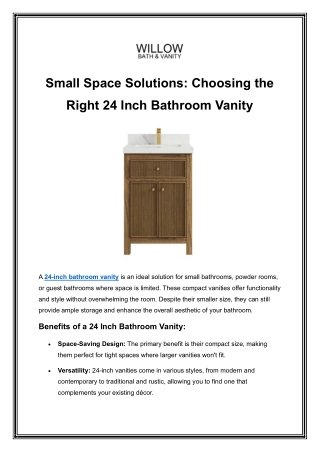 Small Space Solutions: Choosing the Right 24 Inch Bathroom Vanity