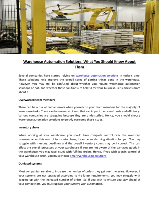 Warehouse Automation Solutions What You Should Know About Them