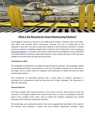 What is the Necessity for Smart Warehousing Solutions