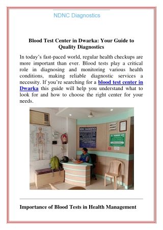 Blood Test Center in Dwarka Your Guide to Quality Diagnostics