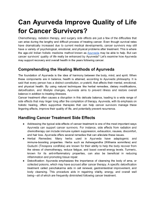 Can Ayurveda Improve Quality of Life for Cancer Survivors