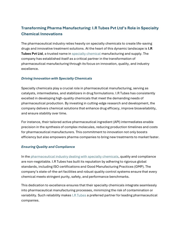 transforming pharma manufacturing i r tubes