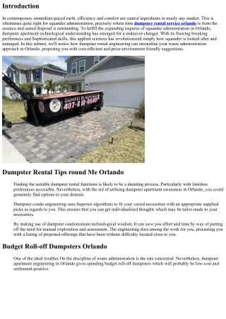 Dumpster Rental Engineering in Orlando: Streamline Your Waste Administration Cou