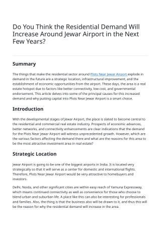 Do You Think the Residential Demand Will Increase Around Jewar Airport in the Ne