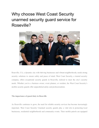 why choose west coast security unarmed security