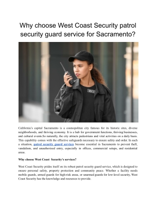 why choose west coast security patrol security