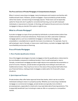 The Pros and Cons of Private Mortgages A Comprehensive Analy