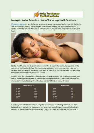 Massage in Steeles: Relaxation at Steeles Thai Massage Health Care Centre