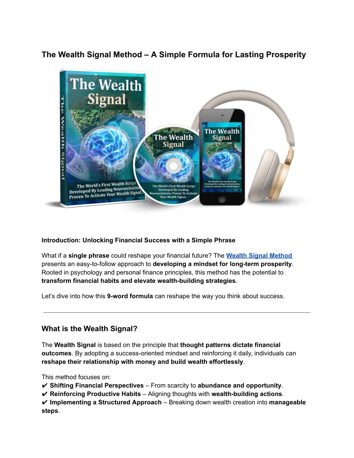 the wealth signal method a simple formula