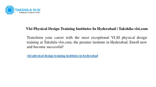 vlsi physical design training institutes