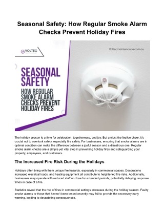 Seasonal Safety: How Regular Smoke Alarm Checks Prevent Holiday Fires