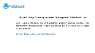 physical design training institutes in bangalore