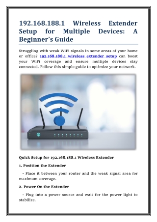 192.168.188.1 Wireless Extender Setup for Multiple Devices: A Beginner’s Guide