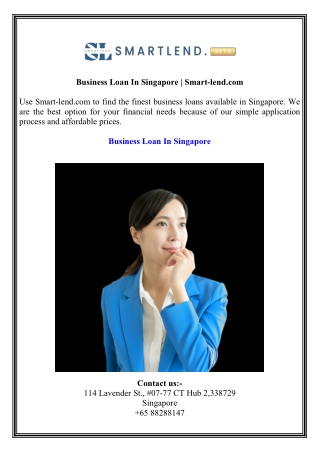 Business Loan In Singapore  Smart-lend.com