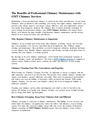 The Benefits of Professional Chimney Maintenance with GMT Chimney Services