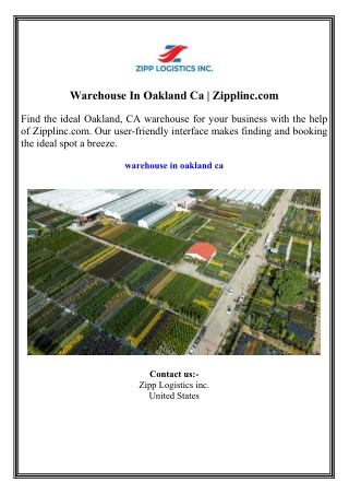 Warehouse In Oakland Ca  Zipplinc.com