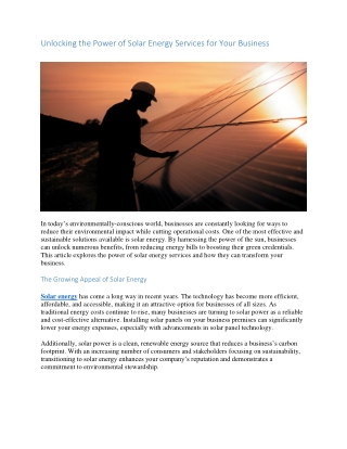Unlocking the Power of Solar Energy Services for Your Busines2