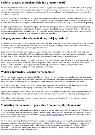 szybka sprzeda nieruchomo ci jak przeprowadzi