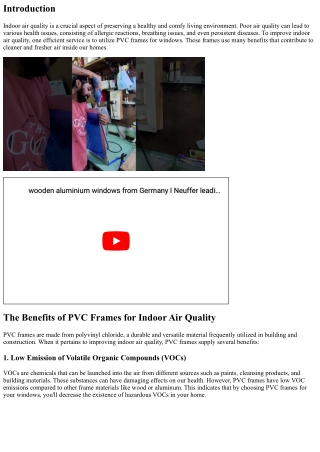 How PVC Frames can Enhance Indoor Air Quality