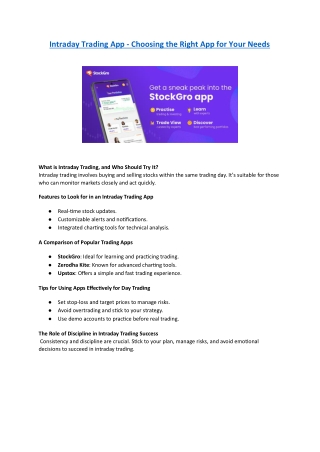 Intraday Trading App - Choosing the Right App for Your Needs