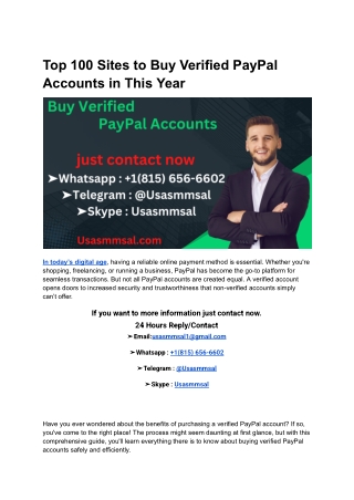 Top 100 Sites to Buy Verified PayPal Accounts in This Year