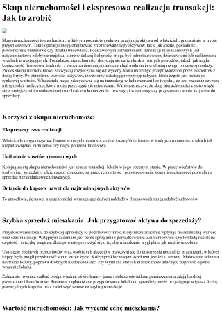 skup nieruchomo ci i ekspresowa realizacja