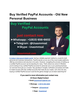 Buy Verified PayPal Accounts - Old New Personal Business
