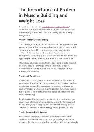 The Importance of Protein in Muscle Building and Weight Loss