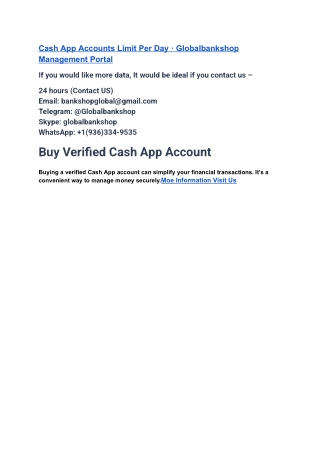 Cash App Accounts Limit Per Day · Globalbankshop Management Portal