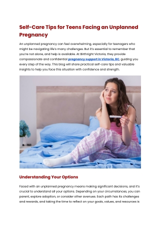 Birthright Victoria -Self-Care Tips for Teens Facing an Unplanned Pregnancy