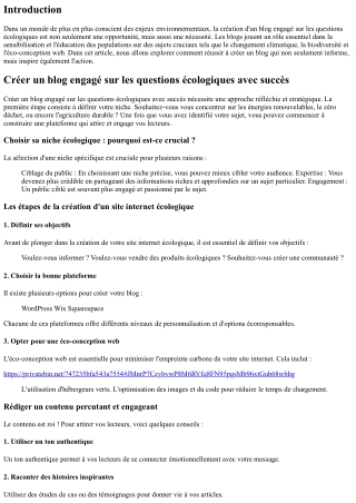 “Créer un blog engagé sur les questions écologiques avec succès”