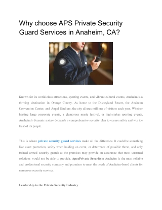 Why choose APS Private Security Guard Services in Anaheim, CA