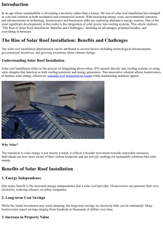 The Rise of Solar Roof Installation: Benefits and Challenges