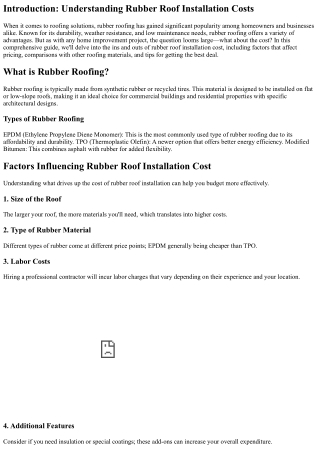 The Ins and Outs of Rubber Roof Installation Cost