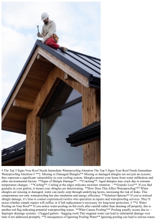 The Top 5 Signs Your Roof Needs Immediate Waterproofing Attention