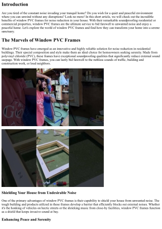 Say Goodbye to Unwanted Sound with Window PVC Frames