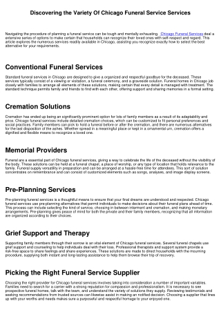 Checking out the Variety Of Chicago Funeral Providers