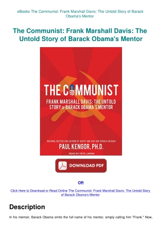 eBooks The Communist Frank Marshall Davis The Untold Story of Barack Obama's Mentor