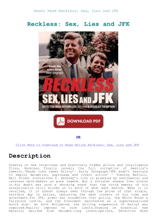 Books Read Reckless Sex  Lies and JFK