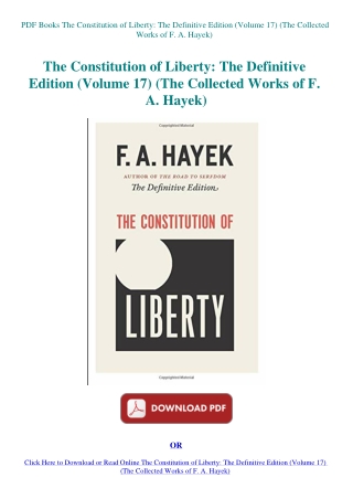 PDF Books The Constitution of Liberty The Definitive Edition (Volume 17) (The Collected Works of F.