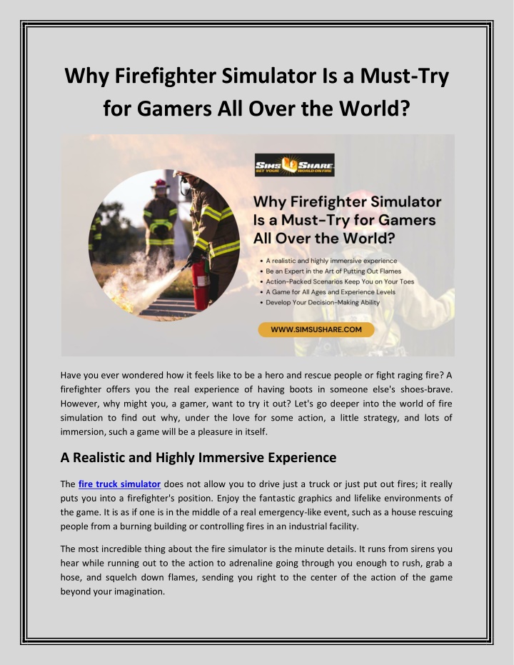 why firefighter simulator is a must